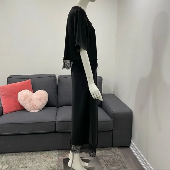 NWT KAFFE KAhilda Skirt Size Medium (Danish 38) Silky Black with Lace Trim - Picture 15 of 16